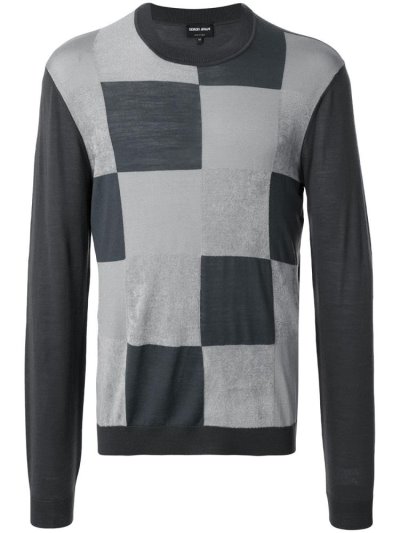 Giorgio Armani Checkered Crew Neck Sweatshirts Herren Grau | 81OID87N