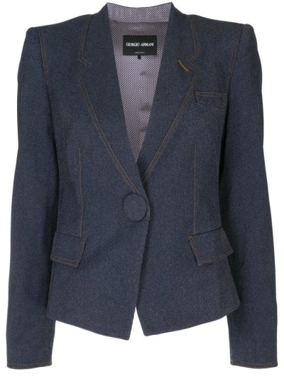 Giorgio Armani Fitted Cropped Blazer Damen Blau | 5LTHVLHM