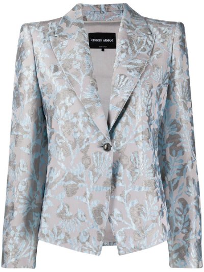 Giorgio Armani Floral Print Single Breasted Blazer Damen Blau Grau | CNIDOXQ1