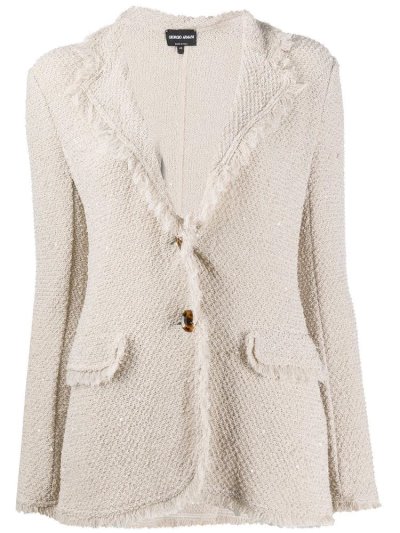 Giorgio Armani Fringed Fitted Blazer Damen Beige | JCAXMVUS