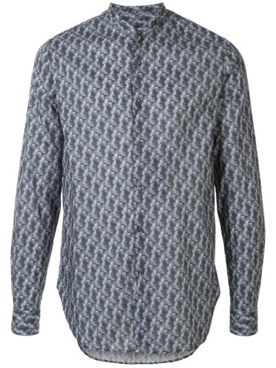 Giorgio Armani Geometric Long Sleeve Hemd Herren Blau | VNIPQ9I4