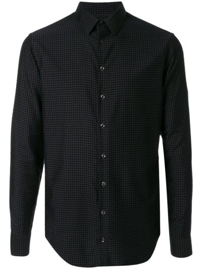 Giorgio Armani Geometric Print Hemd Herren Schwarz | GQP5HZWF