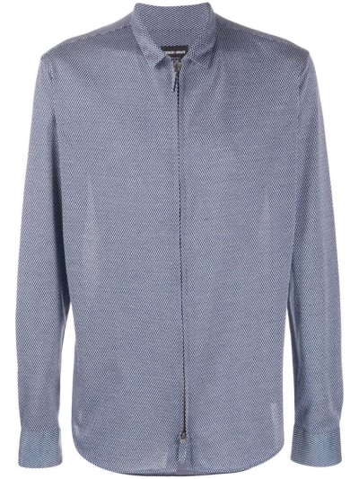 Giorgio Armani Geometric Print Long Sleeve Hemd Herren Blau | DFTVFOHM