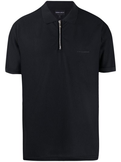 Giorgio Armani Half Zip Mesh Polo Hemd Herren Blau | TJ9T2J11