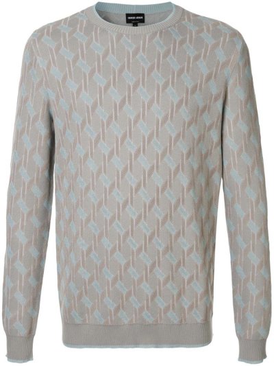 Giorgio Armani Jacquard Motif Jumper Herren Grau Blau | 7FW07O16