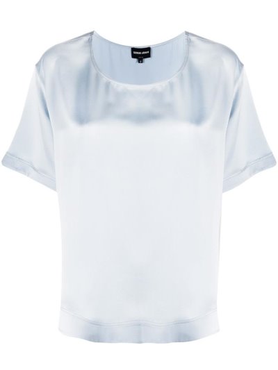 Giorgio Armani Kurzes Sleeve Silk Bluse Damen Blau | 0XXECIL7