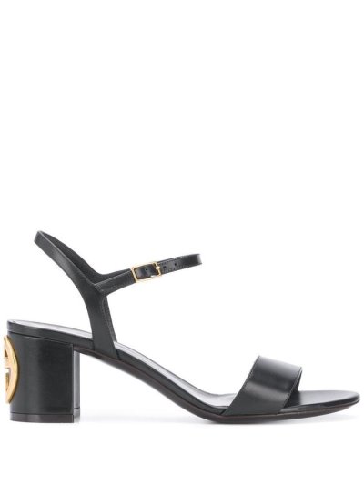 Giorgio Armani Logo Plaque 60mm Sandalen Damen Schwarz | KBTGBZZJ