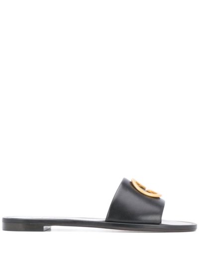 Giorgio Armani Logo Plaque Flache Sandalen Damen Schwarz | OS7C46BW