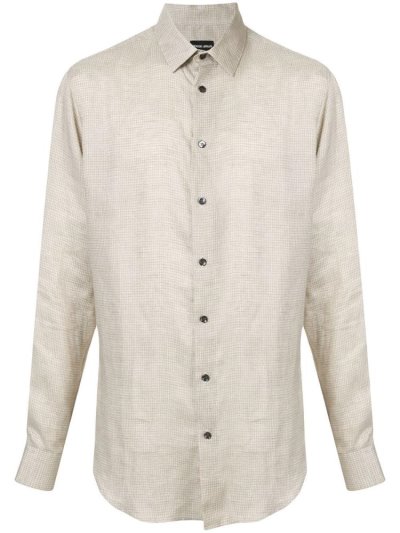 Giorgio Armani Micro Check Hemd Herren Braun | GCV0PBM3