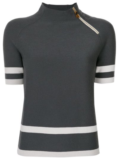 Giorgio Armani Off Center Zip Knitted Oberteile Damen Grau | WAJDWMGA