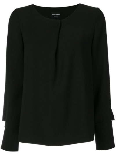 Giorgio Armani Pleated Long Sleeve Bluse Damen Schwarz | OXUTWKC1