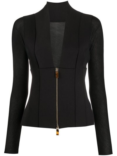 Giorgio Armani Plunge Neck Zip Through Jacke Damen Schwarz | KDU5N1MQ