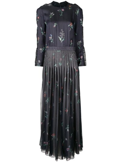 Giorgio Armani Printed Long Pleated Kleider Damen Blau | 4AKNFULE