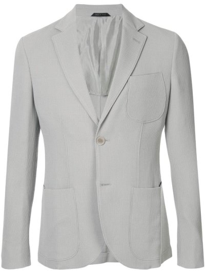Giorgio Armani Ribbed Knit Blazer Herren Grau | F2BXLYBN