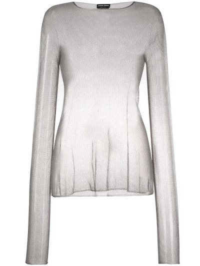 Giorgio Armani See Through Knitted Jumper Damen Grau | 1VQKEWLA