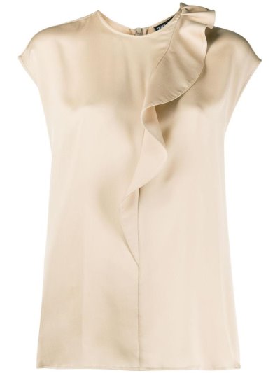 Giorgio Armani Silk Ruffle Trim Bluse Damen Beige | 020T5Z9S