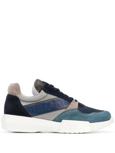 Giorgio Armani Spitze Up Sneakers Herren Blau Grau | T66FF1V0