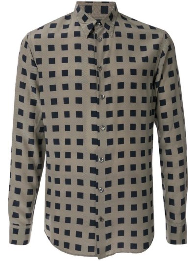Giorgio Armani Squared Pattern Hemd Herren Grau Blau | 9ZMZ5ZWP