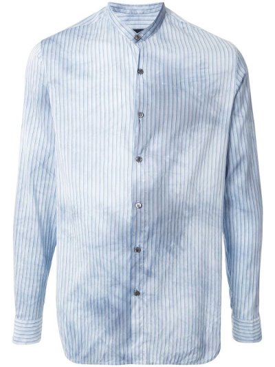 Giorgio Armani Striped Band Collar Hemd Herren Blau | 5T7VG370
