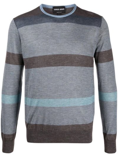 Giorgio Armani Striped Jumper Herren Blau | T7AFFPKX