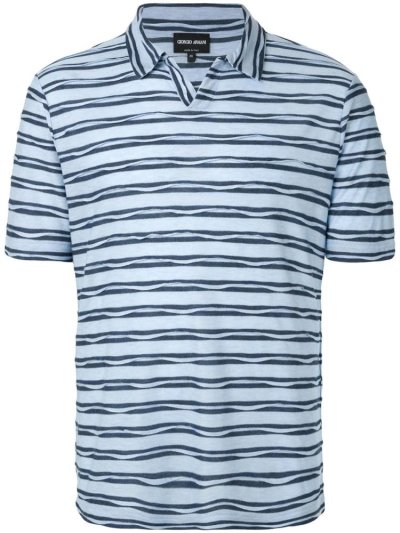 Giorgio Armani Striped Kurzes Sleeve Polo Hemd Herren Blau Blau | 2V44QHLM