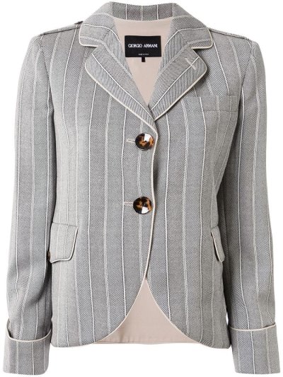 Giorgio Armani Striped Single Breasted Blazer Damen Grau | XJ2X40D9