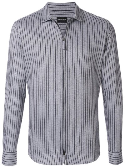 Giorgio Armani Striped Zip Front Hemd Herren Grau Schwarz | 05SCUNZP