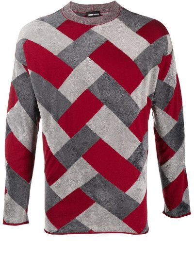 Giorgio Armani Tile Intarsia Knit Jumper Herren Grau Rot | 6U40SG3U
