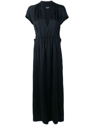 Giorgio Armani V Neck Draped Maxi Kleider Damen Schwarz | GTSA75PJ