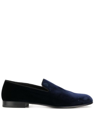 Giorgio Armani Velvet Logo Loafers Herren Blau | EBQ9N8HD